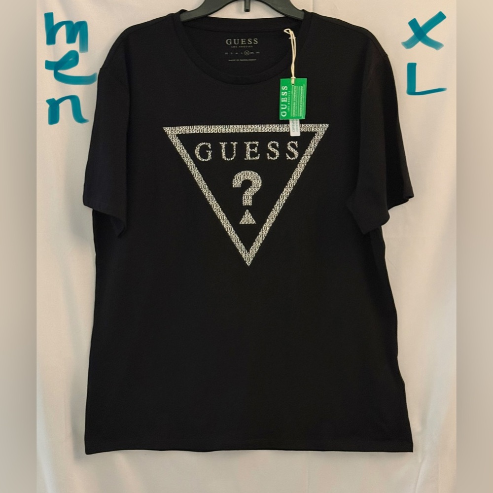 Guess Black Tee with Silver Triangle Logo - Picture 1 of 2
